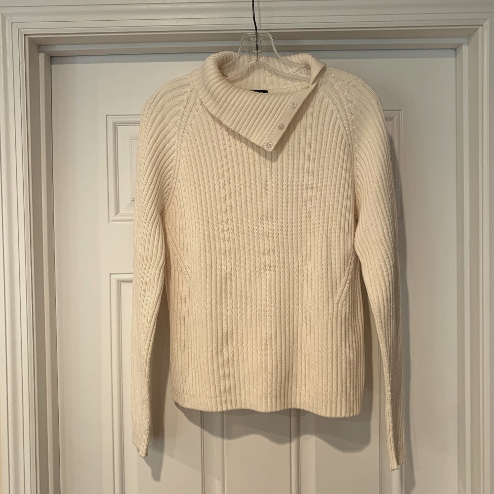 Lands' End Cream Long Sleeve Roll Neck with Buttons Sweater M (10-12)
